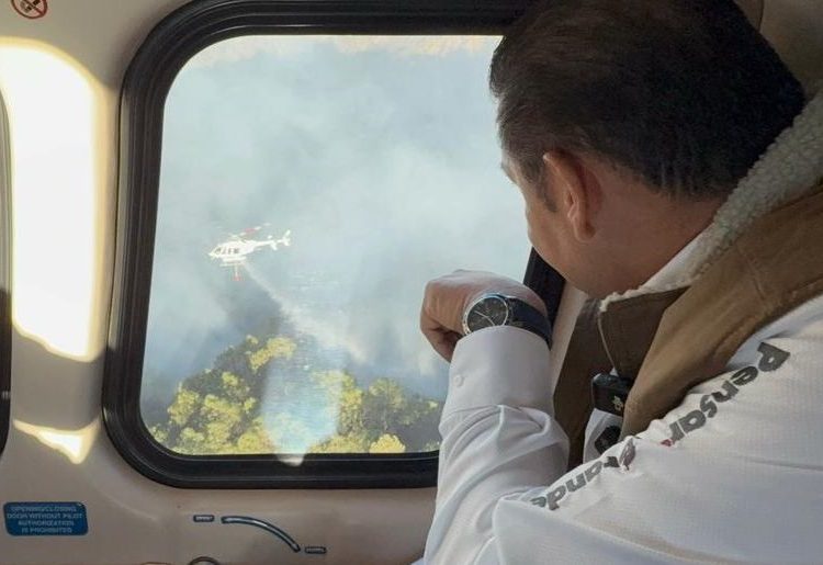 Armenta supervisa incendio de 150 hectáreas en Vicente Guerrero