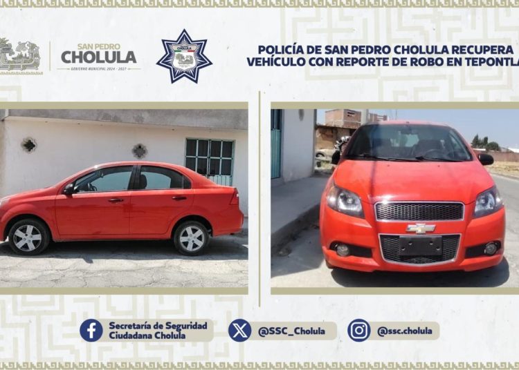 Policía de San Pedro Cholula recupera vehículo con reporte de robo en Tepontla