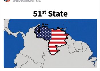 Trump comparte imagen del mapa de Venezuela pintado con la bandera de EE.UU.