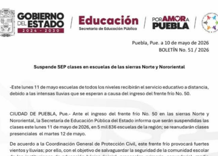 Suspenderán clases presenciales en 64 municipios por frente frío