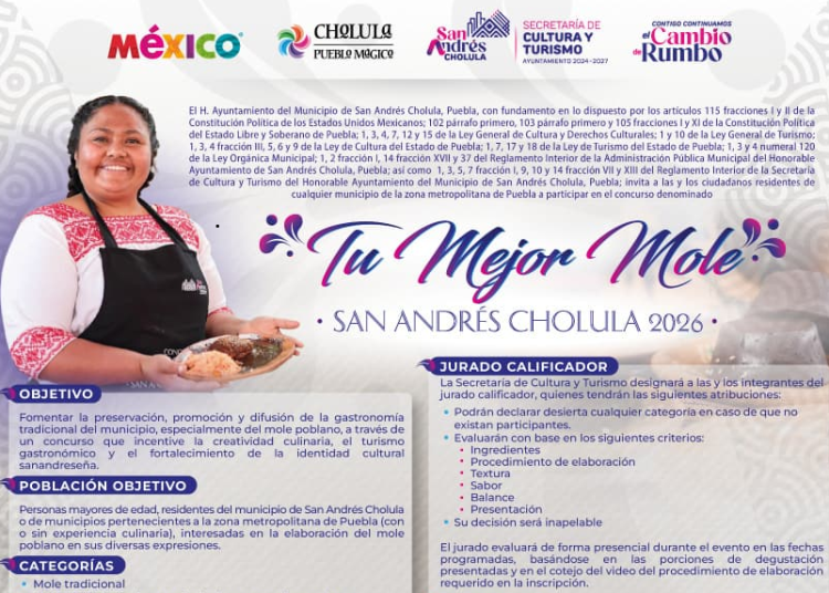 Ayuntamiento de San Andrés Cholula invita a participar en el concurso ‘Tu Mejor Mole’