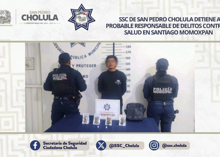 SSC de San Pedro Cholula detiene a probable responsable de delitos contra la salud