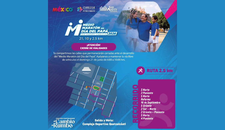 Anuncian cierres viales en San Andrés por Medio Maratón del Día del Papá 2026