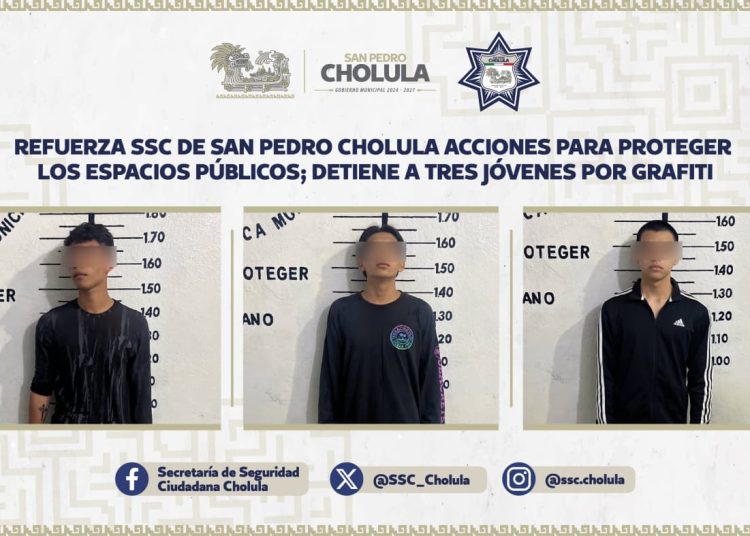 Detiene SSC de San Pedro Cholula a tres jóvenes por grafiti