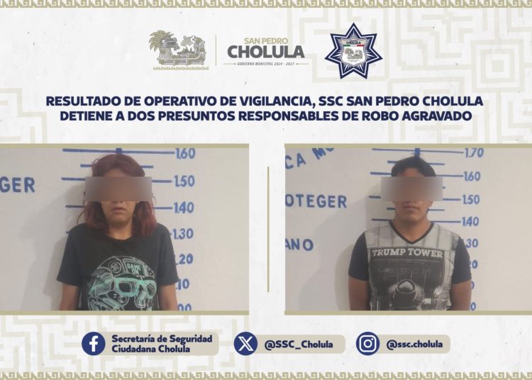 SSC de San Pedro Cholula detiene a dos presuntos responsables de robo agravado